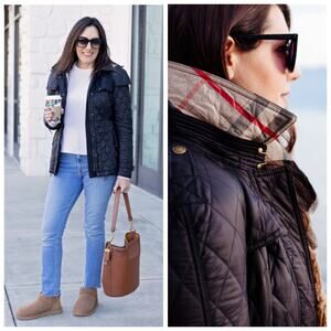 Burberry Brit Finsbridge Short Jacket Coat Diamond Quilted Nova Check Black M